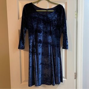 Navy Velvet-Like 3/4 Long Sleeve Dress
